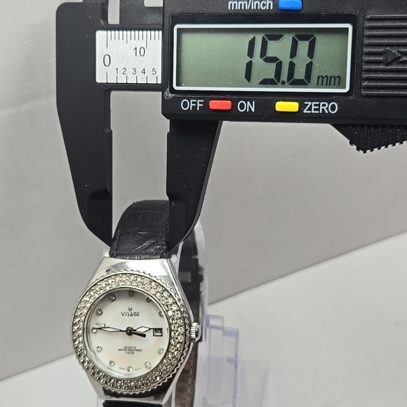 Womens Visage Silver Tone MOP Pave Crystal Quartz Date 30MM Watch New Battery main image 8